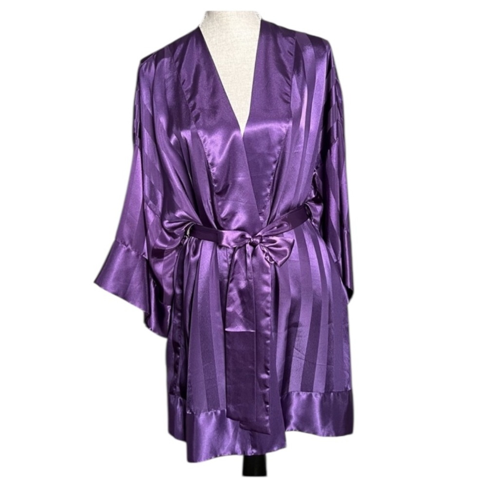 Victoria’s Secret Vintage 80s Gold Label Satin Robe Medium Purple Stripe EUC